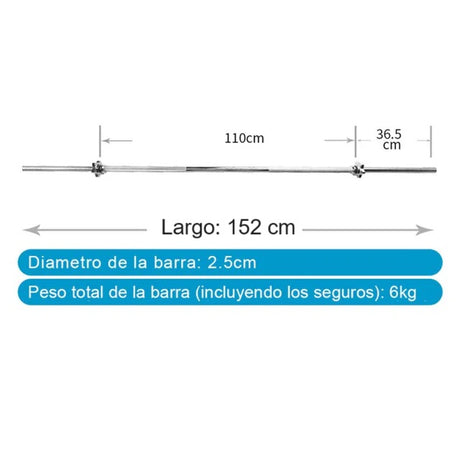 Barra Recta Cromada PRO 130KG - 25mm - 152cm